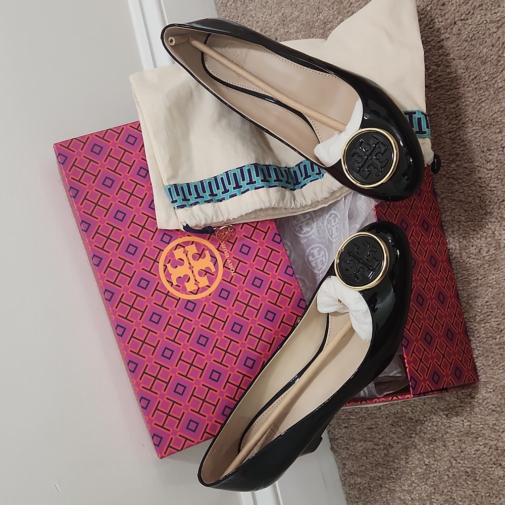 Tory Burch Twiggie 65MM Wedge - Super Soft Patent Black Size 8.5